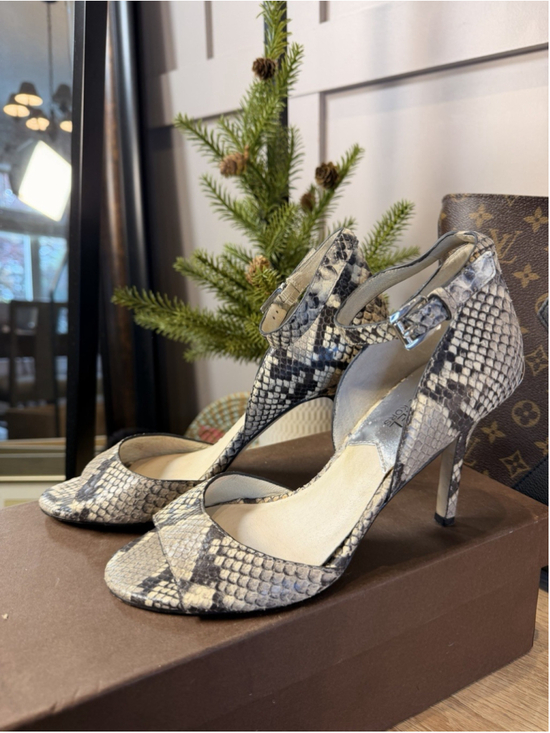 Michael Kors Shoes - Michael Kors Snakeskin Print Ankle Strap Heels Size 7.5 Leather Stiletto Sandals